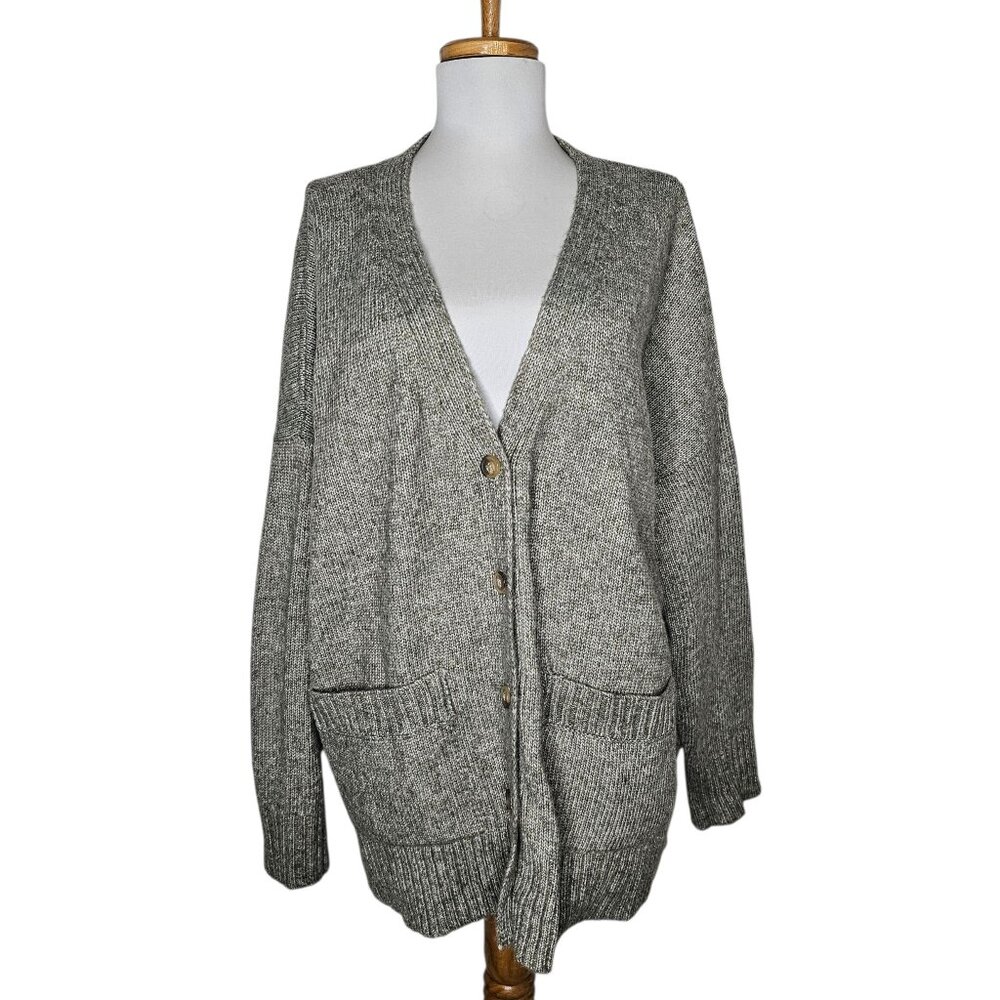 Ella Moss Cozy Oversized Knit Button Front Cardigan Sweater Gray Chunky Size XL